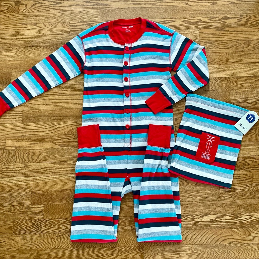 Hatley Indigo Adult XS Womens Unisex Striped Onesie Washed, Never Worn